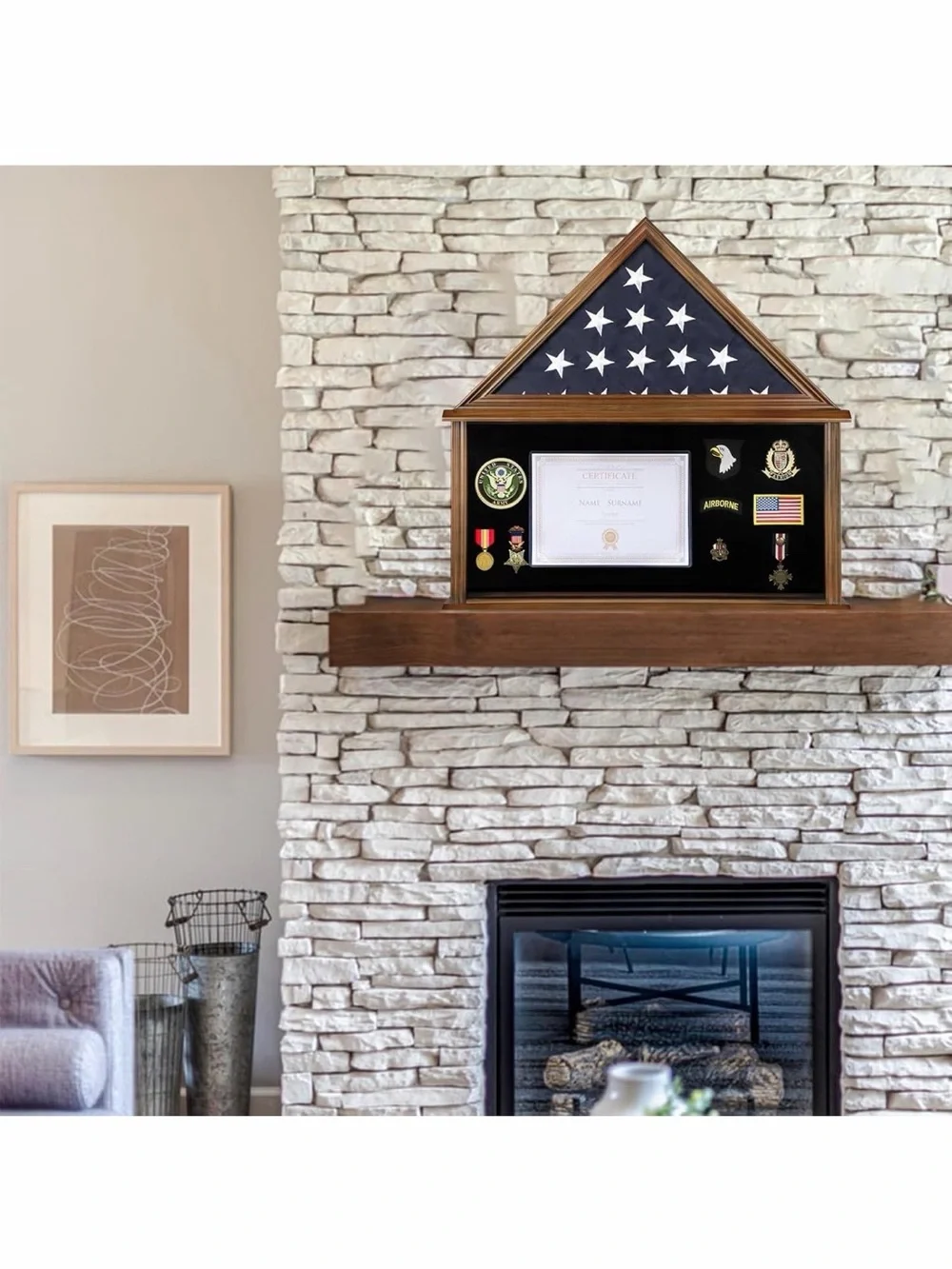 WalnutFinishBurialAmerican🇺🇸Flag 5'x9.5'Veteran w/Certificate📃Holder DisplayCase